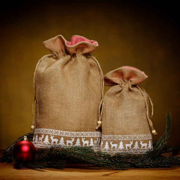 716690 GODISSÄCK Jute m. julbård 17x30 cm